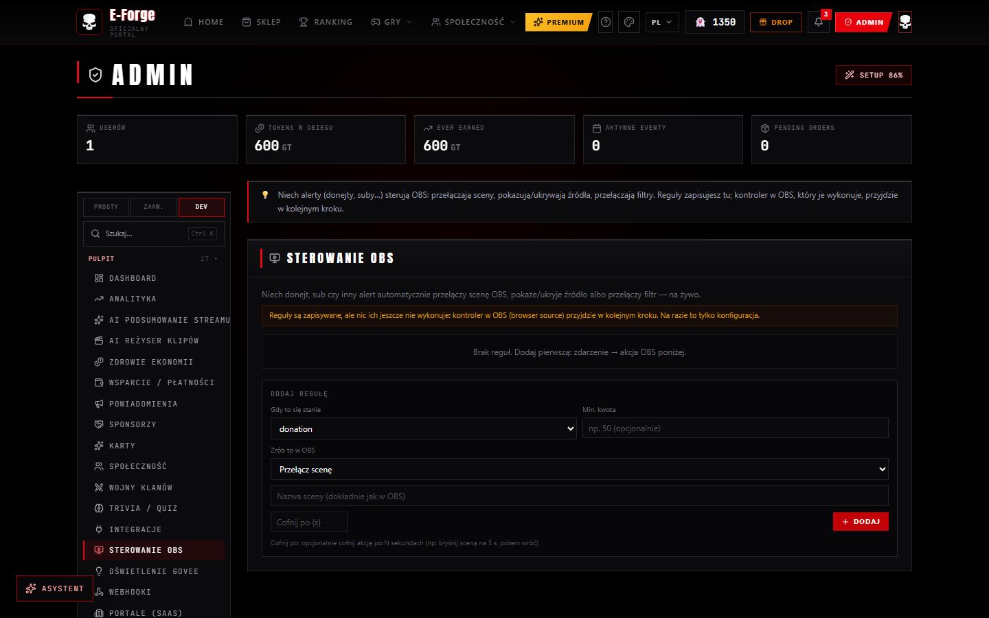 Sterowanie OBS (WebSocket)